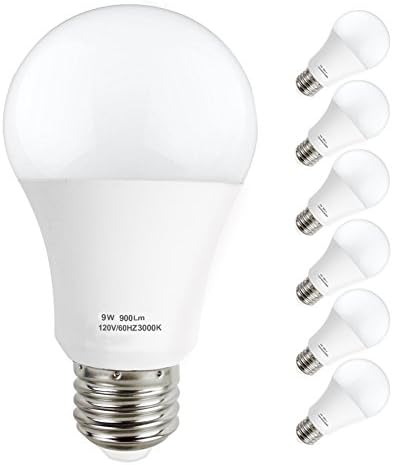 Lakes A19 LED Bulb Non-Dimmable, E26 Base Light Bulb 9W (60W Equivalent), 900 Lumens, 270° Beam Angle, 3000K Warm White, 6-Pack
