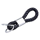 Buffway KeyChain Key Chain Holder Tags from Leather Braided Lanyard with Metal Ring - Black