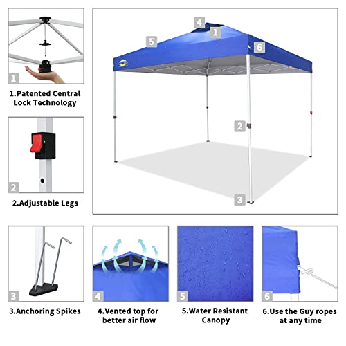 CROWN SHADES 10x10 Pop Up Canopy, Patented One Push Tent Canopy