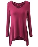 JayJay Women Crisscross Neck Basic Soft Fabric Long Sleeve Loose Fit Tunic