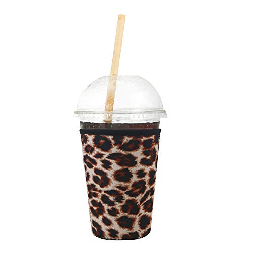 Creatyi 2 PCS Reusable Iced Coffee Sleeve Hot Coffee Sleeve Neoprene Cup Holder Drinks Sleeve Perfect for Your Coffee Drinks (22-25 oz Medium, Leopard print)