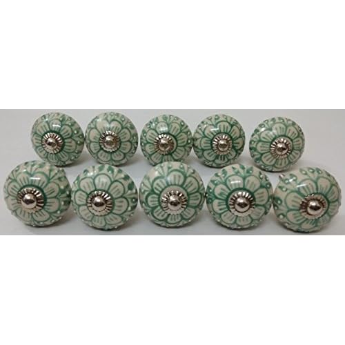 10 Flower Design Ceramic Knobs Handmade Handpainted Ceramic Door