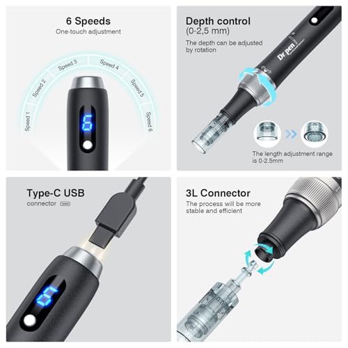 Dr. pen Ultima M7S Microneedling Pen 2025 Latest Model Wireless Dr Pen Microneedling Anti-Wrinkle with 27 Replacement Cartridges - 9 Types Cartridges (M7S Black)