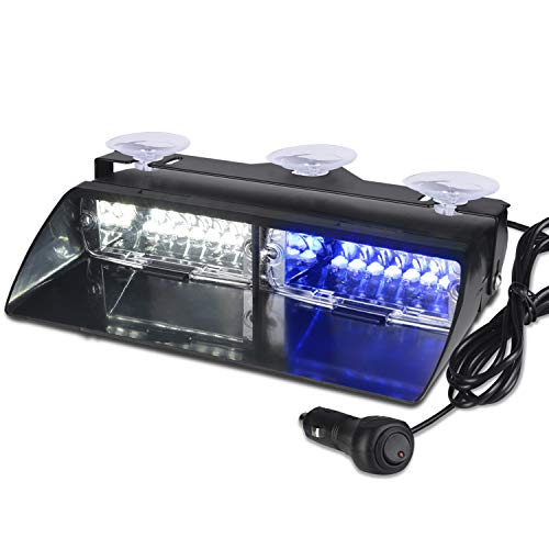 NISUNS 16 LED High Intensity LED Law Enforcement Emergency Hazard Warning Strobe Lights 18 Modes for Interior Roof/Dash/Windshield with Suction Cups (Blue/White)