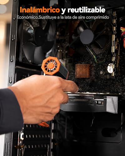 WOLFBOX Sopladora de Aire Inalámbrica MF50, Turbo Potente 110,000 RPM (3 Velocidades, 5000mAh), Limpiador Portátil de Polvo para PC, Teclado, Auto y Asador, 120W