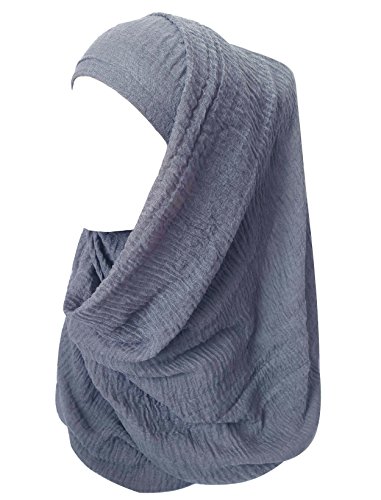 Lina & Lily Solid Color Crepe Crinkled Scarf Hijab with Frayed Edges (Blue Grey)