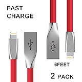 Atomtech Iphone Cable 2 pack 6 ft Zinc Alloy Plug Fast Charger Cord TPE 8pin Lightning to USB Cable Charger Compatible with iphone 8/8plus 7/7p /6s/6s plus 6/6p 5s/5 ipad ipod and more (Red)
