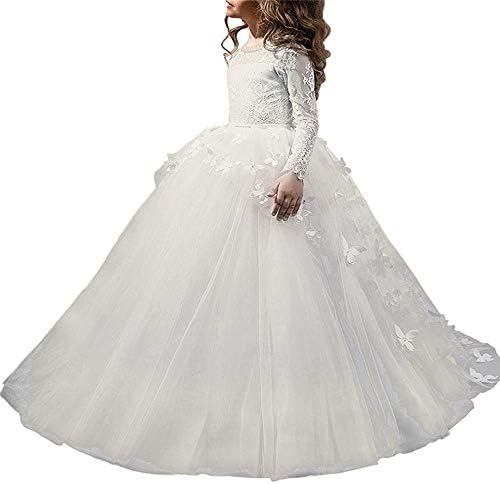 Costume Cosplay Princess Flower Girls First Communion Dress Lace Applique Embroidered Kids Princess Wedding Bridesmaid Floor Length Layered Puffy Tulle Dresses Fancy Party