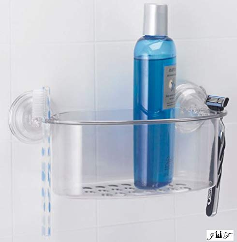 Plastic Kitchen Sink Suction Holder Bathroom Shower Caddy Storage Shelf Basket Organization.Ideal for Sponges,Scrubbers,Soap,Body-wash,Loofahs,Razors,Small Shampoo,Conditioner Bottles, (1 PACK)