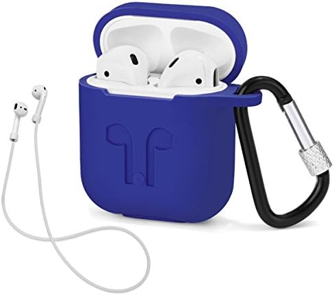 AirPods Case with Strap Protective Silicone Cover with Carabiner for Airpods 2 & 1 Accessories (Blue)