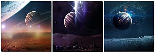 CoFun Art –Outer Space Planet Painting on Canvas Prints Wall Decoration Wooden Frame 4pcs/Set (16x16inx3pcs)