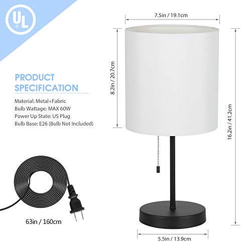 Nightstand Lamp, Contemporary Bedside Table Lamp, Black Metal Base Desk Lamp with Fabric Shade for Living Room, Bedroom, Office, College Dorm,Coffee Table