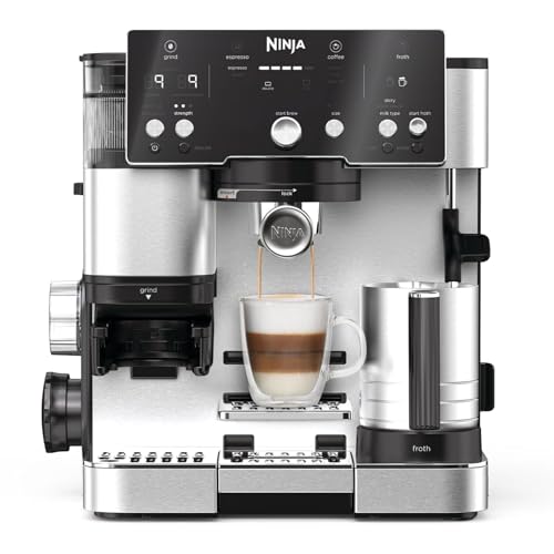 Ninja Luxe Essential 2-in-1-Kaffeemaschine mit Mahlwerk und Aufschäumer für Latte, Cappuccino & Espresso, einfache Handhabung, 2 Voreinstellungen zum Aufschäumen, Silber, ES501EU