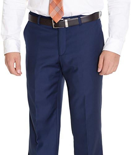 Pierre Noir Slim Fit Solid Blue Flat Front Washable Dress Pants
