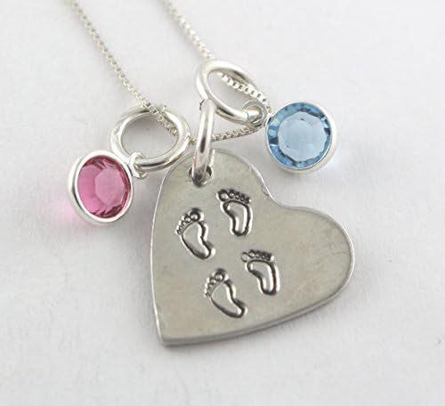 The Silver Diva Handmade Baby Feet Boy Girl Twins Heart Necklace - Mother's Day Gift for Mom - Memorial - Mommy of an Angel - Pregnancy Loss - Miscarriage - Baby Shower