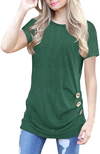 Anicco Womens Short Sleeve Casual Blouse Round Neck Loose Button Side Tunic Top Fashion T-Shirt