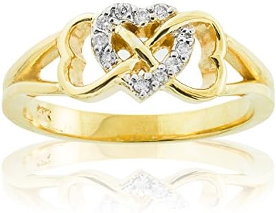 Unknown14K Yellow Gold 1/15 Cttw Diamond Accented Triple Heart Infinity Celtic Knot Band Engagement Ring (J-K Color, I1-I2 Clarity) - Size 7-3/4