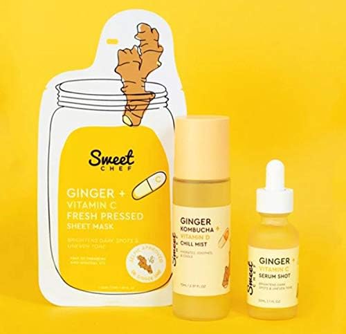 Sweet Chef Ginger + Vitamins Facial Treatment! Includes Vitamin C Sheet Mask, Vitamin C Serum And Vitamin D Face Mist! Vitamin D And Vitamin C For Skin! Provides Clear, Healthy & Youthful Skin!