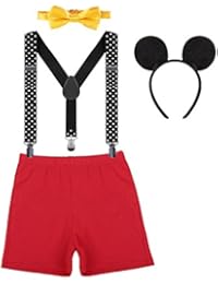 Baby Boy 1st Birthday Cake Smash Outfits Party Suspenders Diaper Nappy Cover Bow Tie Mouse Headband 3pcs Clothes Set Red