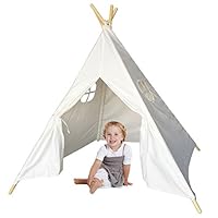 MakBB Indoor White Teepee Tent Play Playhouse Tents Canvas for Kids with Carry Case