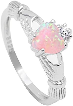 JBL Women Couple Promise Heart Rainbow Opal Cz Wedding Fire Gold Filled Love Pink Silver Rings
