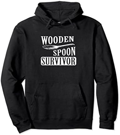 Unisex "Wooden Spoon Survivor" Funny Retro Hoodie Sweatshirt Medium Black