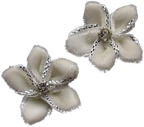 40pcs Velvet Ribbon Flowers Bows Rhinestone Appliques Wedding Decoration Lots A0451 (White)