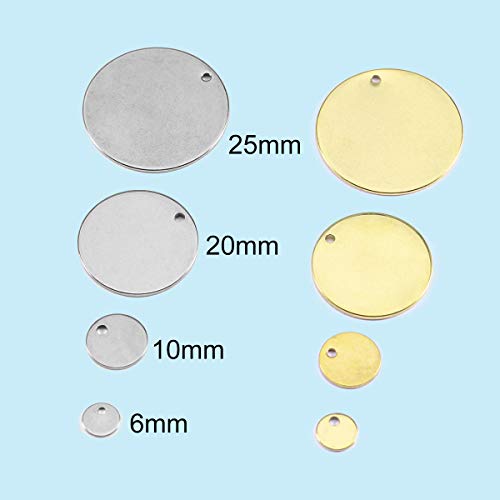 Gemful 10 Pcs Round Stainless Steel Stamping Blank Tag Pendants Gold Charms for DIY Jewelry Making Supplies Metal Engraving Dogs Tags 25mm (Gold)