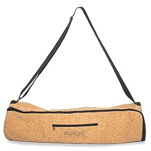 Myga Cork Carry Bag for Yoga Mat – Natural Cork Pilates Yoga Mat Bag with Adjustable Carry Handle Straps – Eco-Friendly Compact Exercise Fitness Long Yoga Bag with Side Pockets