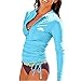 Women's UV Sun Protection UPF 50+ Long Sleeve Rash Guard Wetsuit Swimsuit Top (901 M, Blue)