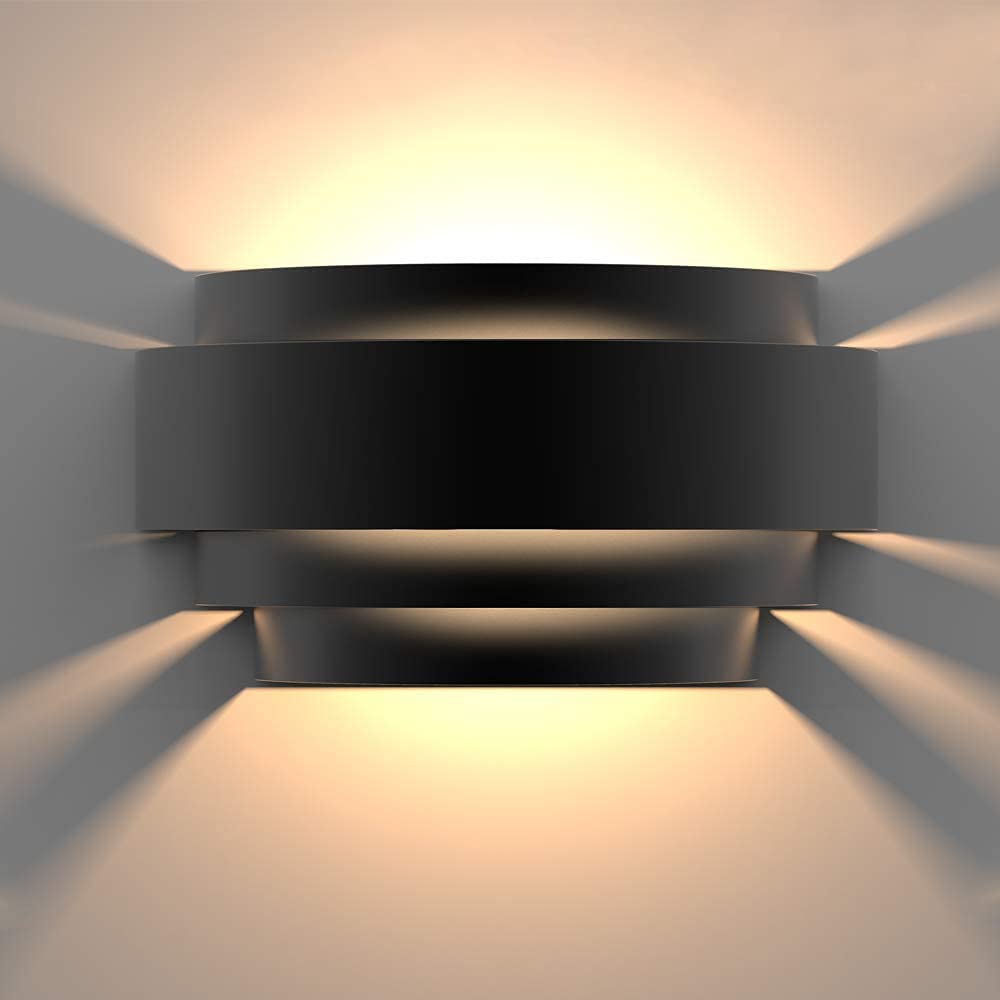 Glighone LED Wall Lights Indoor Up Down Wall Lamp Modern Wall Sconce Lighting Black Uplighter Downlighter for Living Room Bedroom Corridor Hallway, Warm White (Bulb Include)