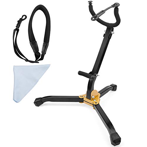 Eison Saxophone Stand Foldable Alto/Tenor Sax Stand Saxophone Bracket Sax Holder Adjustable Triangle Base with Sax Strap and Cleaning Cloth - Thumbnail 7