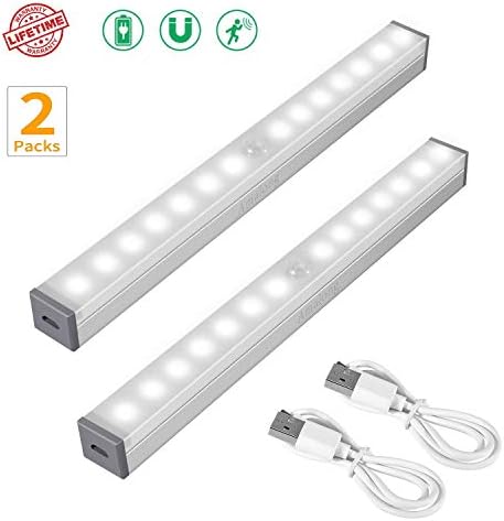Motion Sensor Closet Lights, Amalong Under Cabinet Lights, USB Rechargeable, 14 LED Portable for Closet Cabinet Wardrobe Stair Step Kitchen, Stick-on Anywhere with Magnetic Strip (2 Pack)