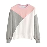 Women Splice Sweatshirt Round Neck Casual Pullover Hoodless Blouse Tops by Keepfit