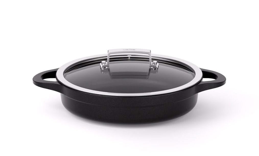 Valira 24 cm Black Short Induction Compatible Casserole Dish with Lid