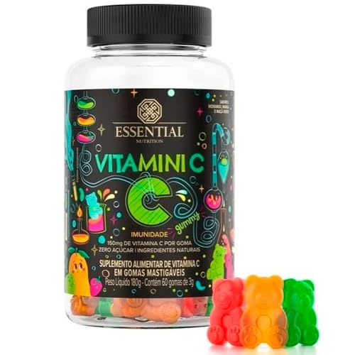 Vitamini C Gummy (150g - 60 unidades), Morango, Maçã-Verde e Manga, Essential Nutrition
