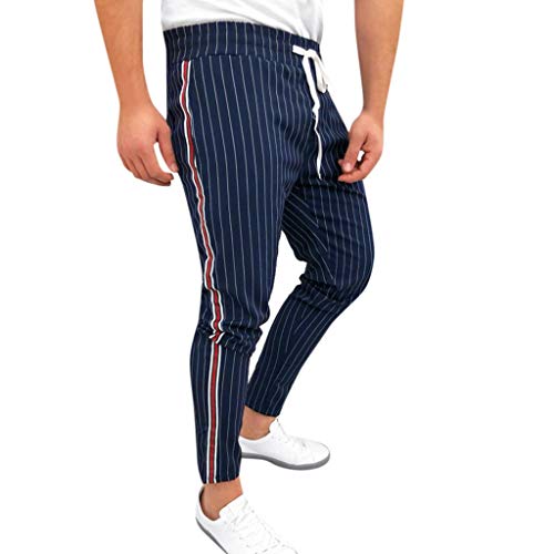 ZEFOTIM Pants for Men Mens Joggers Striped Patchwork Casual Drawstring Sweatpants Trouser Long Pants(Navy,Small)