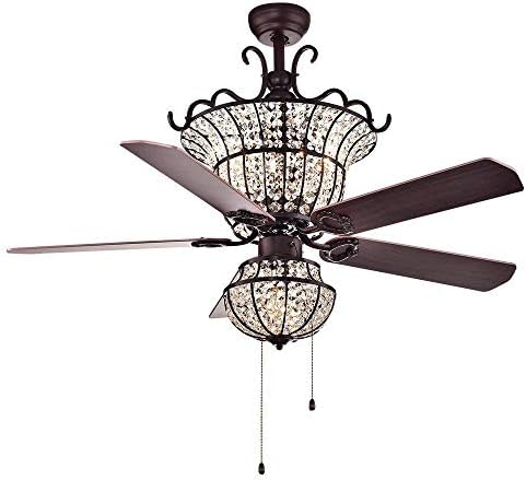 Crystal Vintage Remote Control Ceiling Light with Fan Chandelier, Bulb E12 * 5PC [Energy Class A +++] 4-Light Crystal 52 inch Chandelier Ceiling Fan