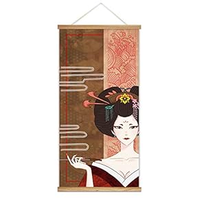 Hanging Poster NO Magnetic Wooden Framed, Japanese Style Culture Art Home Wall Canvas Prints Decoration Ready to Hang - 18"x36"