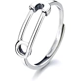 Izpack Simple Safety Pin Open Finger Band Sterling Silver 925 Adjustable Minimalist Paperclip Statement Stackable Ring Knuckle Eternity Rings Tail Ring Cute Jewelry Gifts for Women Birthday BFF