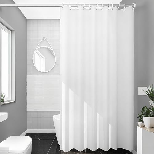 Uniclife Shower Curtain White, 180 x 200 cm Fabric Shower Curtain for Bathroom, Waterproof Polyester Bath Curtain with 12 Rust Resistant Grommets & Weighted Hem for Bathtub