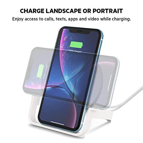 Belkin Quick Charge 10W Wireless Charger - Qi-Certified Charger Stand for iPhone, Samsung Galaxy - Charge While Listening to Music, Streaming Videos, & Video Calling - Includes AC Adapter - White