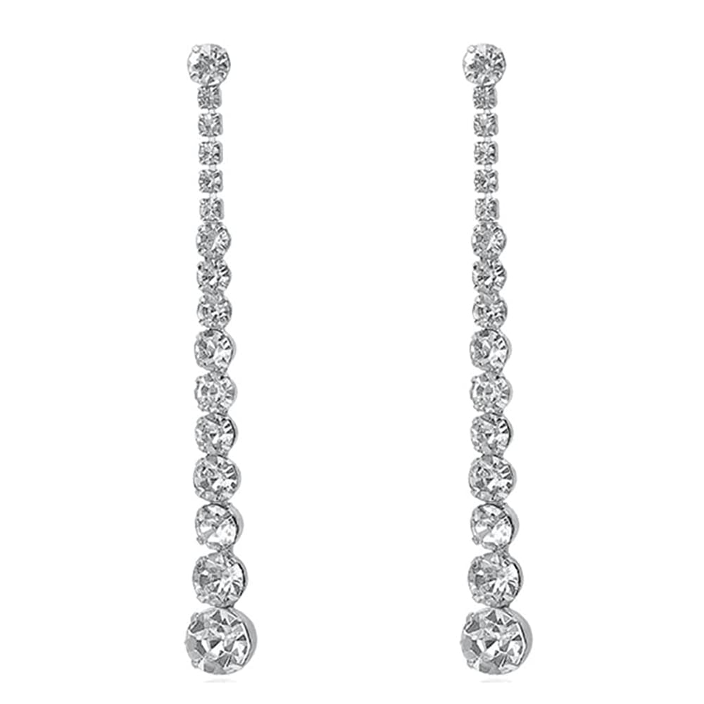 Dangly Drop Long Dangle Statement Chain Earrings - Rhinestone Crystal for Women Bridal Wedding Party (A-Long Cubic Zircon Earrings)