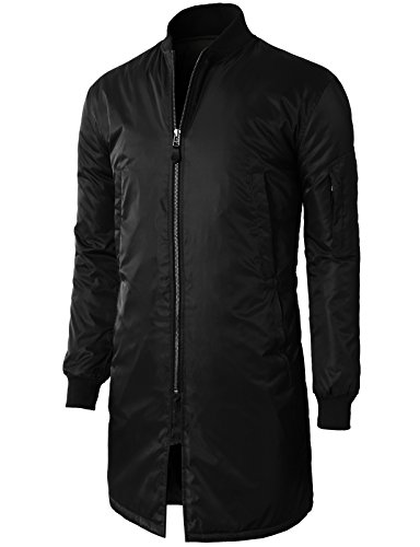 H2H Men's Premium Casual Slim Fit MA-1 Bomber Flight Zip Up Long Jacket BLACK US S/Asia M (KMOJA0314)