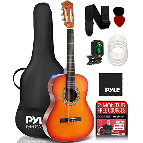 Pyle Beginner Acoustic Guitar Kit, 3/4 Junior Size Instrument for Kids