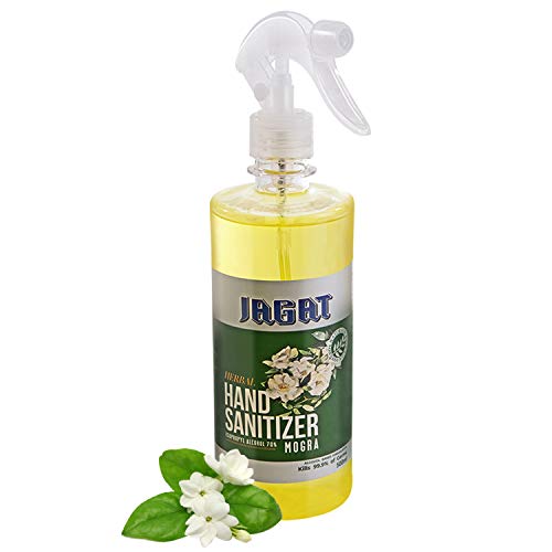 Jagat Waterless 500ml Spray-based Liquid Rinse-free Germ Protection 70% Isopropyl Alcohol With Mogra Fragrance Hand Sanitizer (HERBAL)