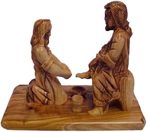 Jesus Washes Peter's Feet Collectible Figurine Statue Olive Wood Carving & Bibles Christian Sculpture