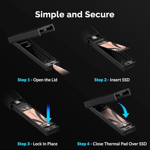 SABRENT M.2 NVMe Enclosure, 10Gbps Tool-Free SSD NVME PCIe SSD Enclosure USB C 3.2 Gen 2 M.2 Enclosure Reader, PCIe NVMe Adapter, Support UASP Trim for 2280 2260 2242 2230 SSD with heatsink (EC-SNVE) | 10Gbps External SSD Enclosure, Reusable Thermal Pad, Compatible with 2230 2242 2260 2280 (EC-SNVE)