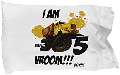 Funny Novelty Gift For 5th Birthday I Am 5 Tipper Truck Best 5, Son, Birthday Boy, Fifth, Five, Truck, Trucks, Construction Pillow Case