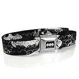 Batman White Logo Seatbelt Buckle Black Strap Belt, Official Licensed